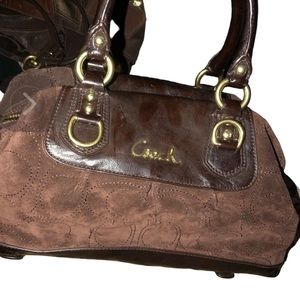 Coach brown suede & patent leather Dr. bag like new